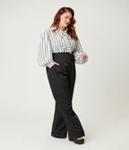 Unique Vintage Plus Size Black Pinstripe High Waist Trousers - Unique Vintage - Womens, BOTTOMS, PANTS