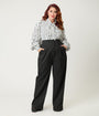 Unique Vintage Plus Size Black Pinstripe High Waist Trousers