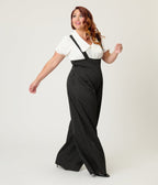Unique Vintage Plus Size Black Pinstripe Rochelle Suspender Pants - Unique Vintage - Womens, BOTTOMS, PANTS