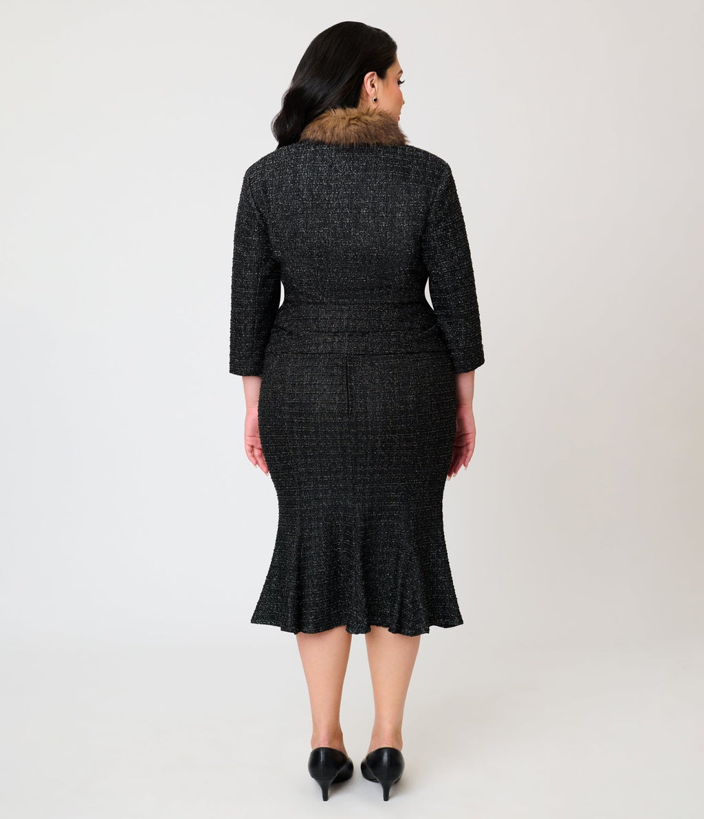 Unique Vintage Plus Size Black Plaid Trumpet Skirt - Unique Vintage - Pencil Skirts