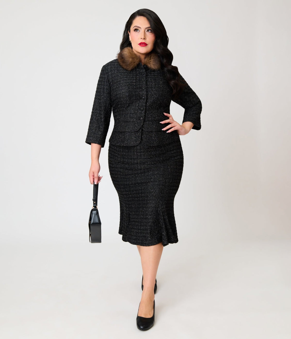 Unique Vintage Plus Size Black Plaid Trumpet Skirt - Unique Vintage - Pencil Skirts