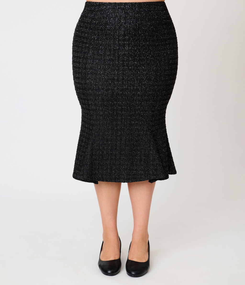 Unique Vintage Plus Size Black Plaid Trumpet Skirt - Unique Vintage - Pencil Skirts