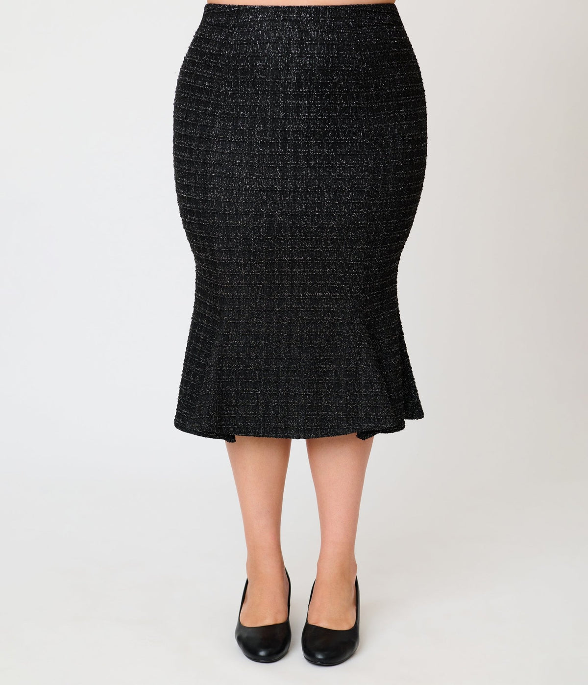 Unique Vintage Plus Size Black Plaid Trumpet Skirt - Unique Vintage - Pencil Skirts