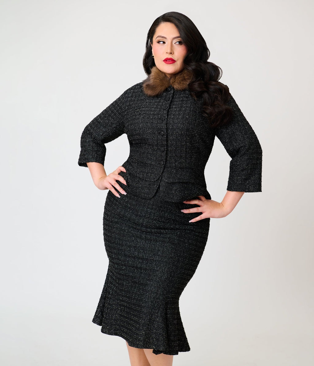 Unique Vintage Plus Size Black Plaid Trumpet Skirt - Unique Vintage - Pencil Skirts
