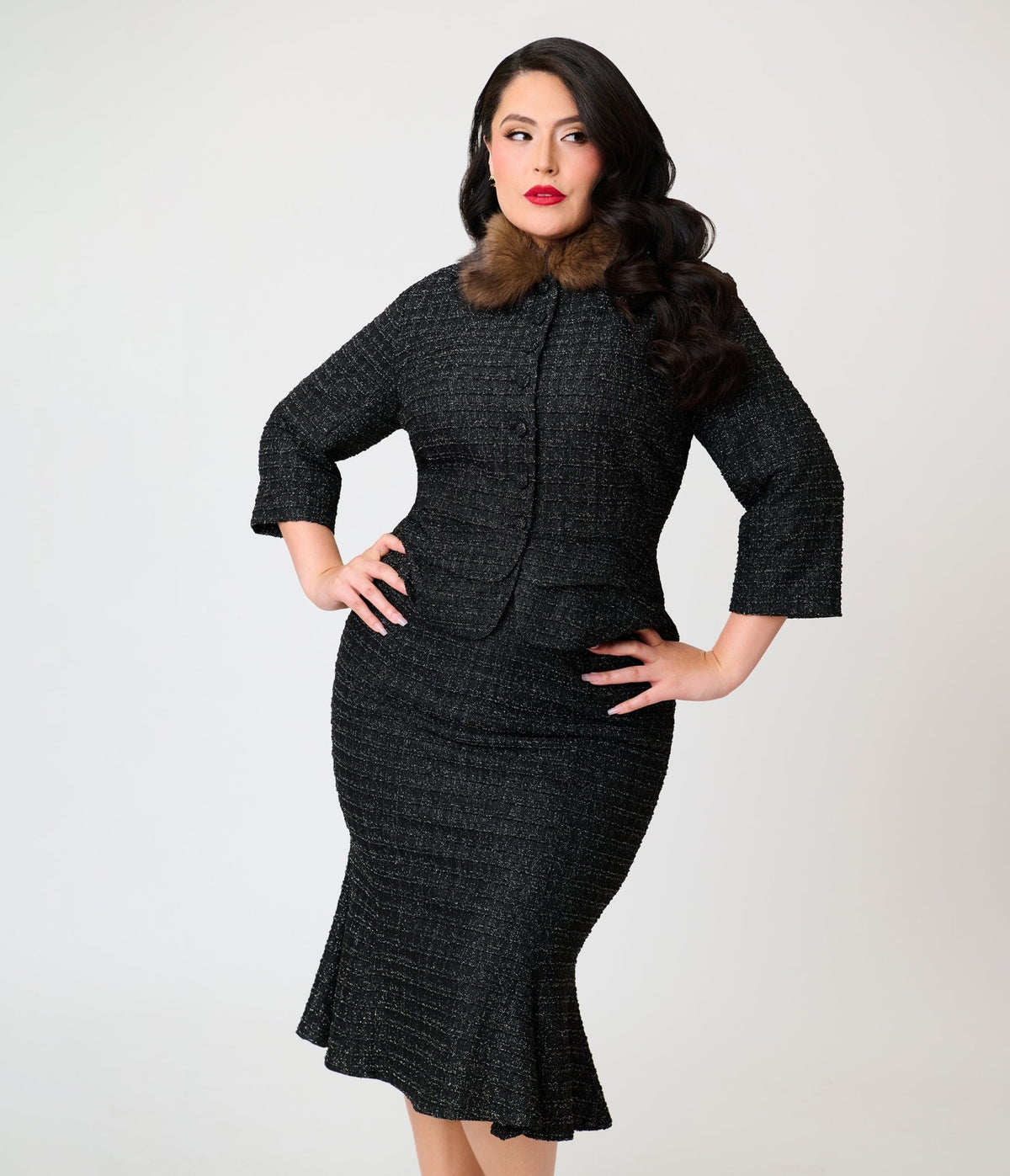 Unique Vintage Plus Size Black Plaid Trumpet Skirt - Unique Vintage - Pencil Skirts