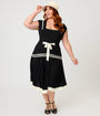 Unique Vintage Plus Size Black Pleated Flapper Day Dress