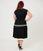 Unique Vintage Plus Size Black Pleated Flapper Day Dress - Unique Vintage - Womens, FLAPPER, SLEEVELESS NON BEADED