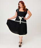 Unique Vintage Plus Size Black Pleated Flapper Day Dress - Unique Vintage - Womens, FLAPPER, SLEEVELESS NON BEADED
