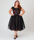 Unique Vintage Plus Size Black Pomegranates Vicky Swing Dress - Unique Vintage - Swing Dresses
