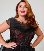 Unique Vintage Plus Size Black Pomegranates Vicky Swing Dress - Unique Vintage - Swing Dresses