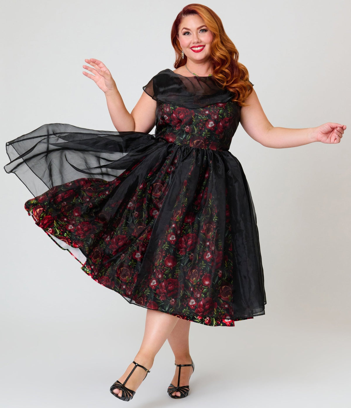 Unique Vintage Plus Size Black Pomegranates Vicky Swing Dress - Unique Vintage - Swing Dresses