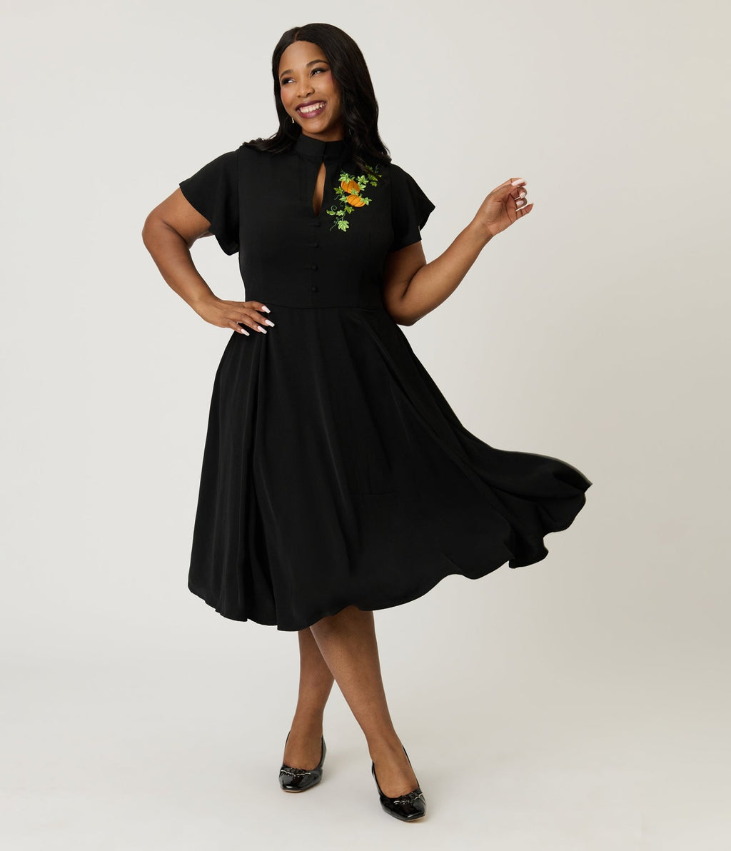 Unique Vintage Plus Size Black & Pumpkin Baltimore Swing Dress - Unique Vintage - Womens, DRESSES, SWING