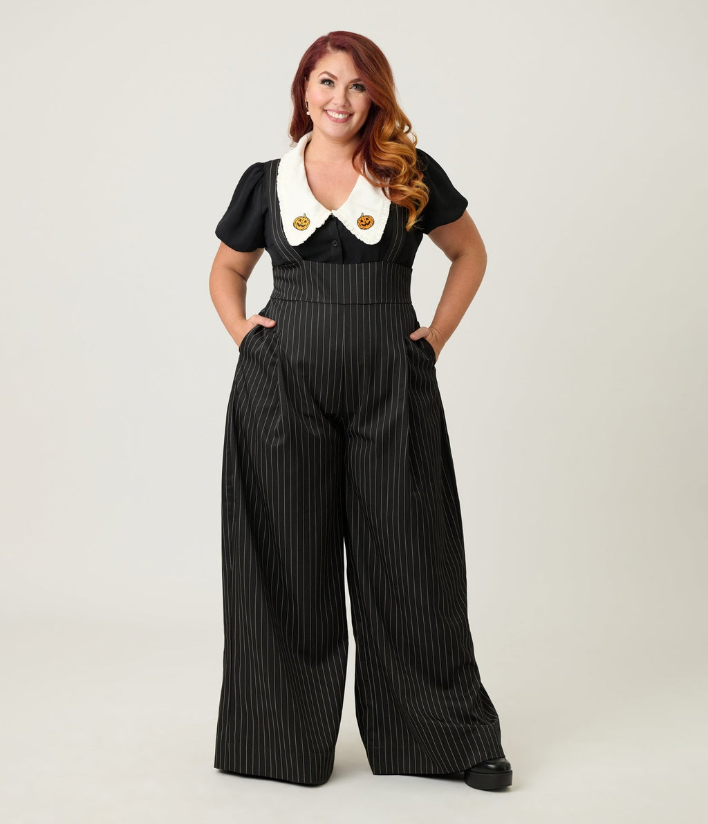 Unique Vintage Plus Size Black Pumpkin Embroidered Oversized Collar Blouse - Unique Vintage - Womens, TOPS, WOVEN TOPS