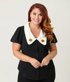 Unique Vintage Plus Size Black Pumpkin Embroidered Oversized Collar Blouse - Unique Vintage - Womens, TOPS, WOVEN TOPS