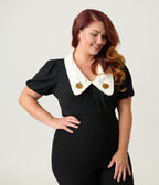 Unique Vintage Plus Size Black Pumpkin Embroidered Oversized Collar Blouse - Unique Vintage - Womens, TOPS, WOVEN TOPS