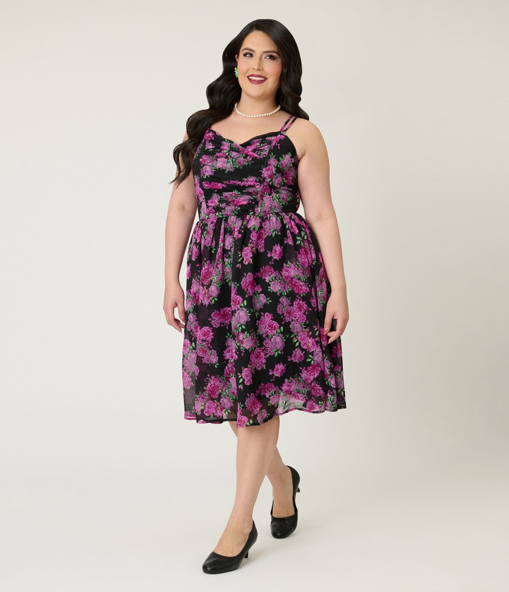 black and purple dresses Unique Vintage Plus Size & Floral Reed Swing Dress Size:38D Black Dress Calvin Klein open back dress lace Spaghetti Strap