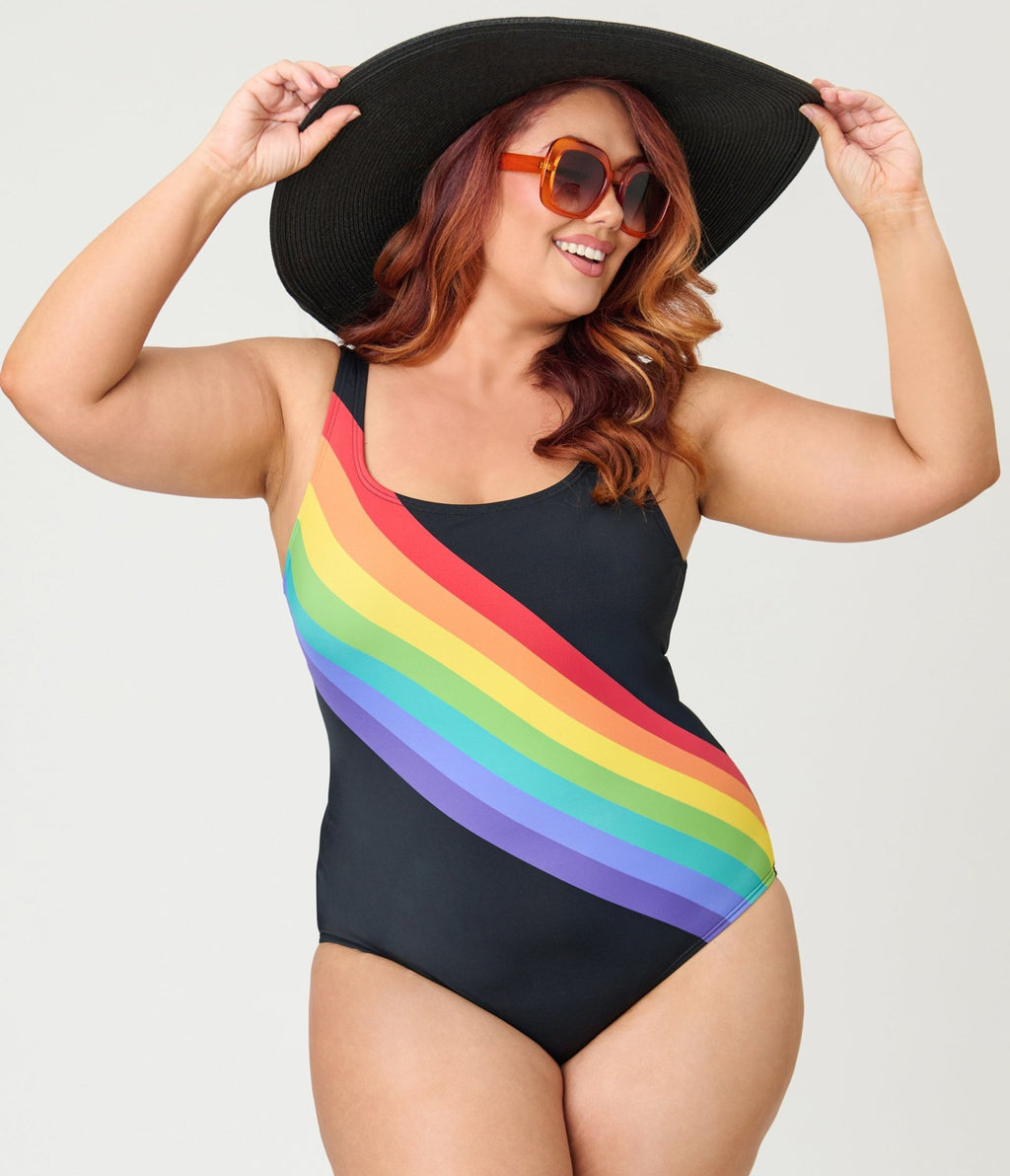 Unique Vintage Plus Size Black Rainbow Huntington Swimsuit - Unique Vintage - Womens, SWIM, 1 PC