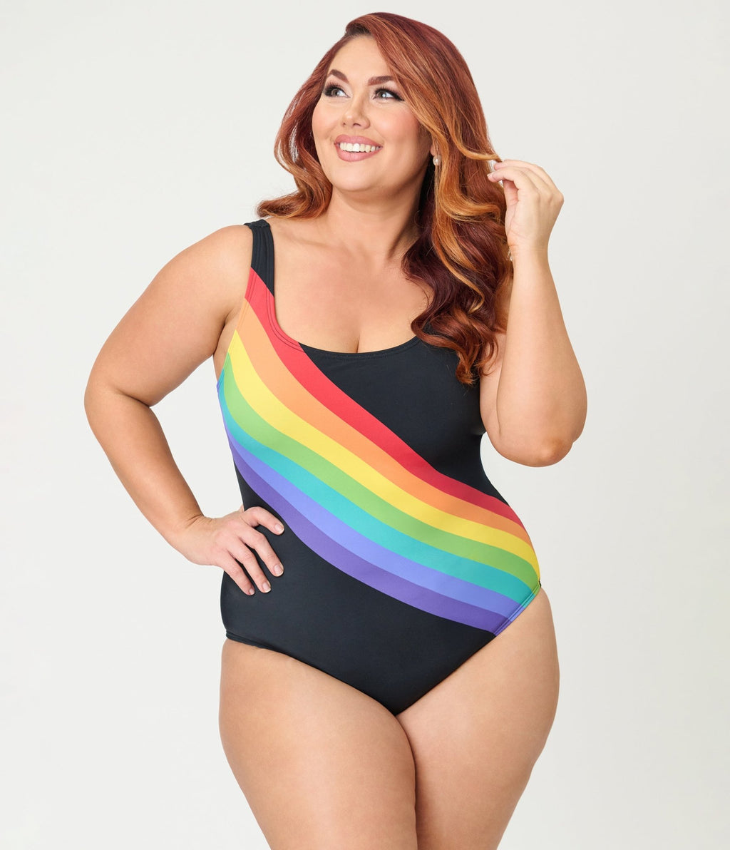 Unique Vintage Plus Size Black Rainbow Huntington Swimsuit - Unique Vintage - Womens, SWIM, 1 PC