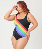 Unique Vintage Plus Size Black Rainbow Huntington Swimsuit - Unique Vintage - Womens, SWIM, 1 PC