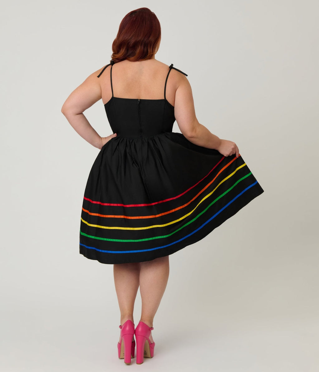 Unique Vintage Plus Size Black & Rainbow Ribbon Bobbie Swing Dress - Unique Vintage - Womens, DRESSES, SWING