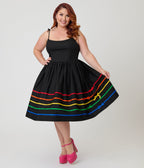Unique Vintage Plus Size Black & Rainbow Ribbon Bobbie Swing Dress - Unique Vintage - Womens, DRESSES, SWING