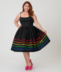 Unique Vintage Plus Size Black & Rainbow Ribbon Bobbie Swing Dress