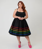 Unique Vintage Plus Size Black & Rainbow Ribbon Bobbie Swing Dress - Unique Vintage - Womens, DRESSES, SWING