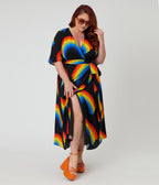 Unique Vintage Plus Size Black Rainbow Wrap Midi Dress - Unique Vintage - Womens, DRESSES, MIDI