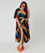 Unique Vintage Plus Size Black Rainbow Wrap Midi Dress