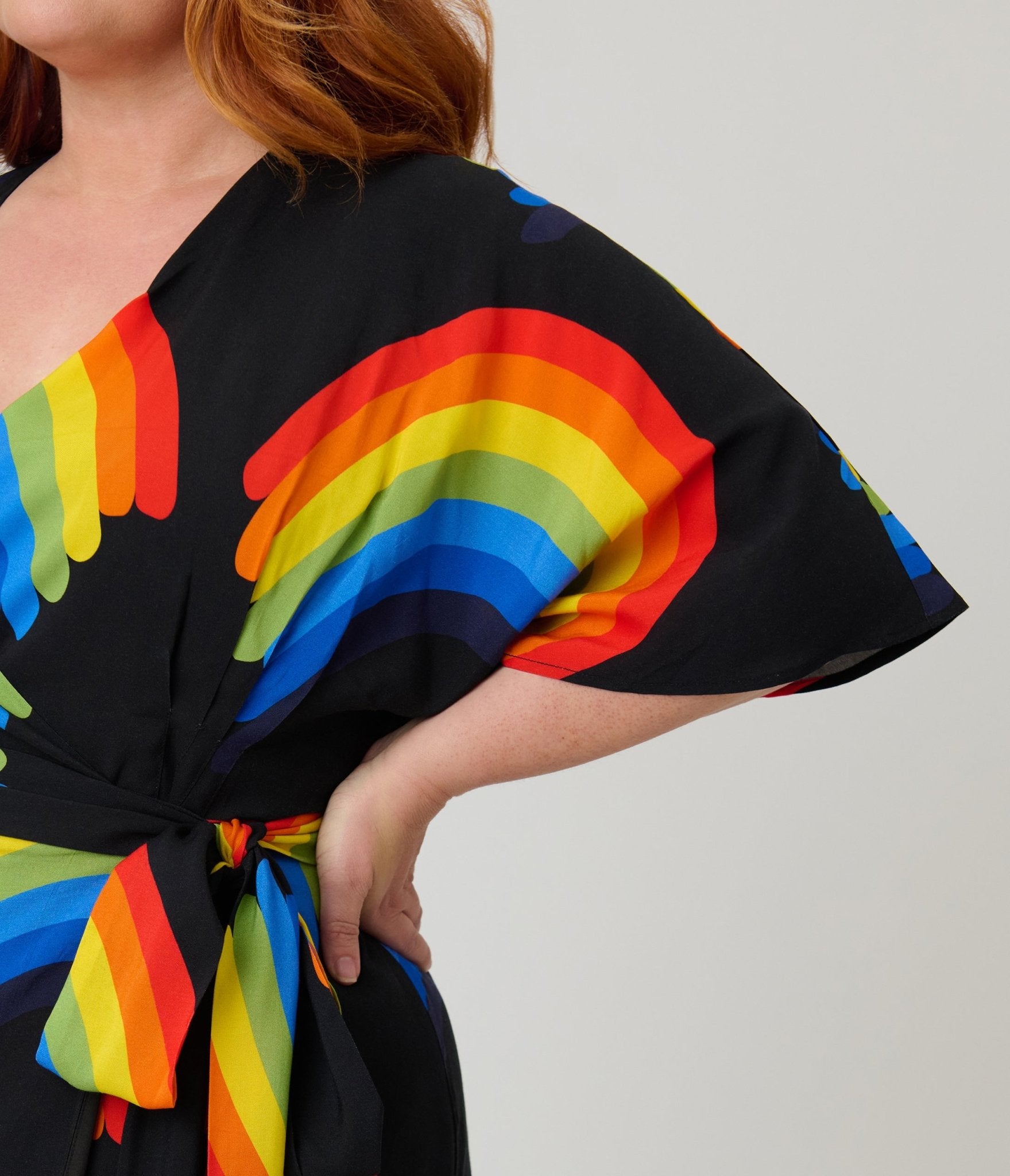 Unique Vintage Plus Size Black Rainbow Wrap Midi Dress - Unique Vintage - Womens, DRESSES, MIDI