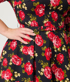 Unique Vintage Plus Size Black & Red Cabbage Rose Devon Swing Dress - Unique Vintage - Womens, DRESSES, SWING