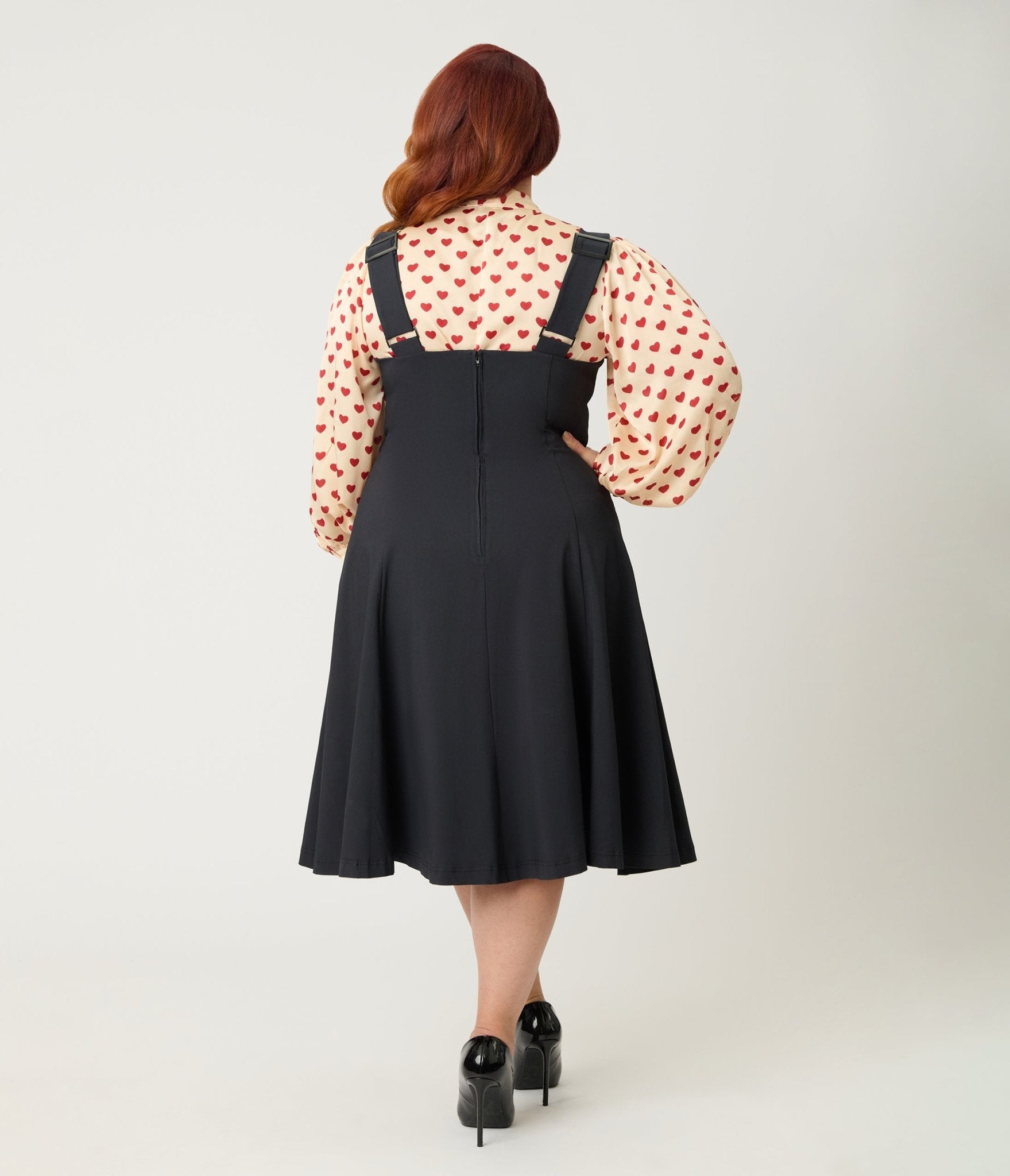 Unique Vintage Plus Size Black & Red Heart Amma Swing Skirt - Unique Vintage - Womens, BOTTOMS, SKIRTS