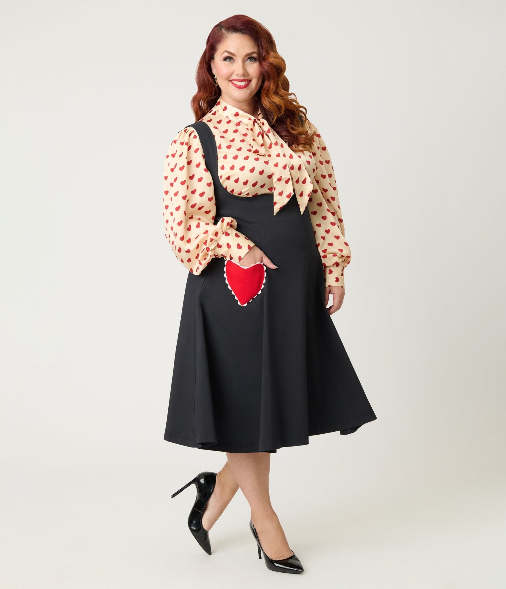 Unique Vintage Plus Size Black & Red Heart Amma Swing Skirt - Unique Vintage - Womens, BOTTOMS, SKIRTS