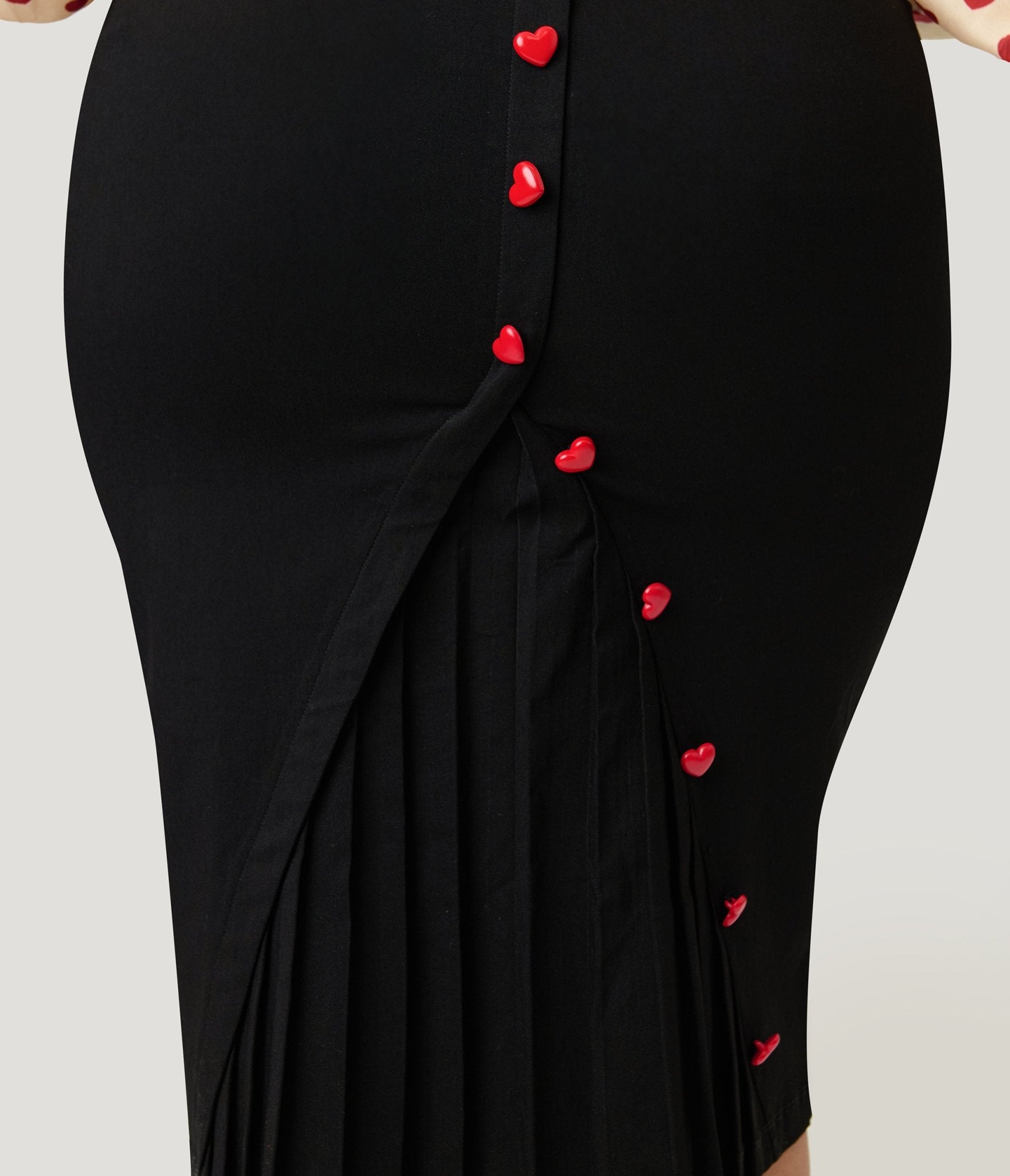 Unique Vintage Plus Size Black & Red Heart Button Pencil Skirt - Unique Vintage - Womens, BOTTOMS, SKIRTS