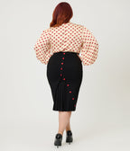 Unique Vintage Plus Size Black & Red Heart Button Pencil Skirt - Unique Vintage - Womens, BOTTOMS, SKIRTS