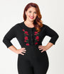 Unique Vintage Plus Size Black & Red Roses Bookworm Cardigan