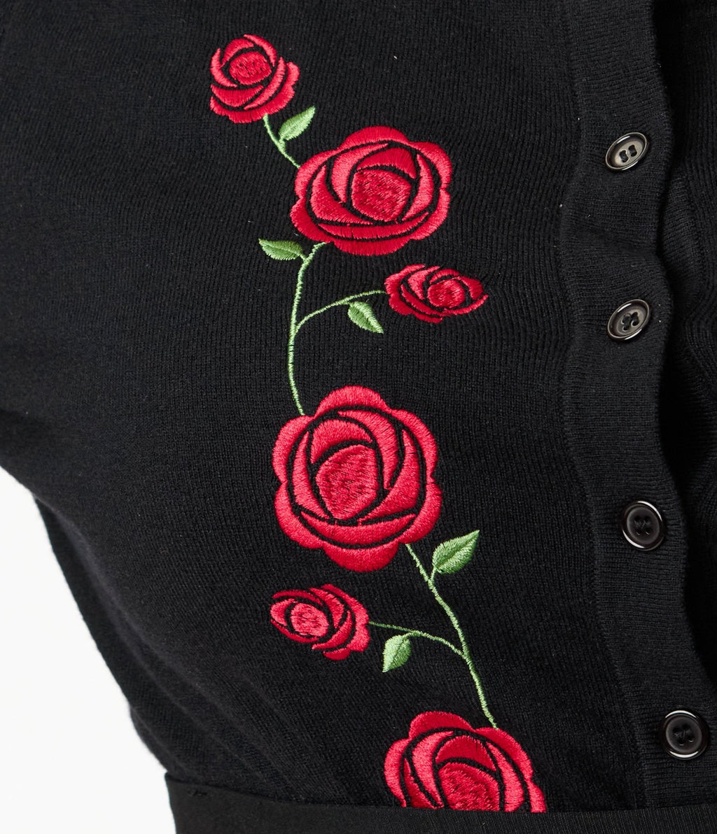 Unique Vintage Plus Size Black & Red Roses Bookworm Cardigan - Unique Vintage - Womens, TOPS, SWEATERS