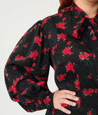 Unique Vintage Plus Size Black & Red Roses Long Sleeve Gwen Blouse - Unique Vintage - Womens, TOPS, WOVEN TOPS