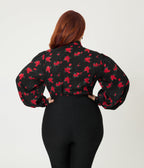 Unique Vintage Plus Size Black & Red Roses Long Sleeve Gwen Blouse - Unique Vintage - Womens, TOPS, WOVEN TOPS