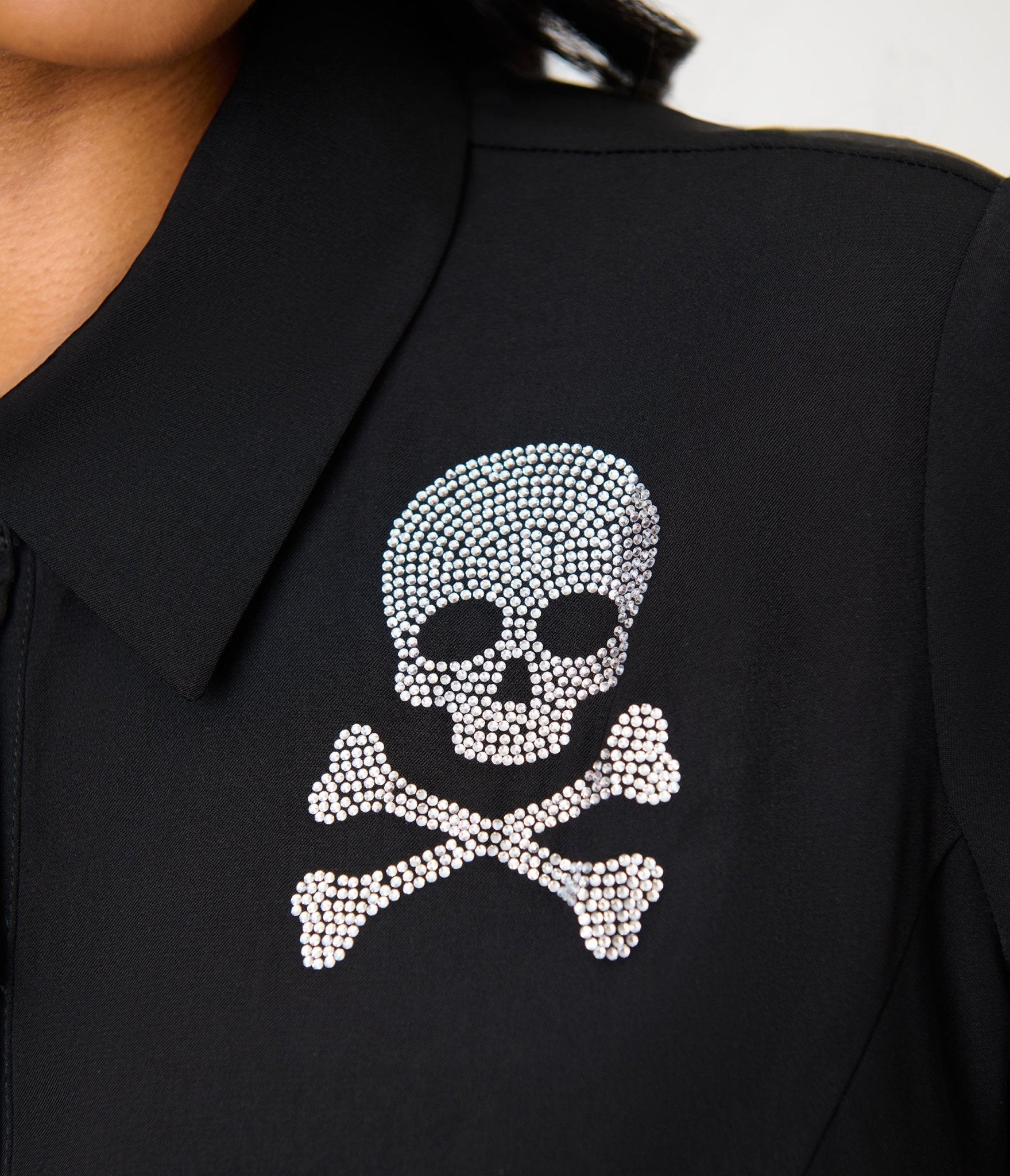 Unique Vintage Plus Size Black & Rhinestone Skull Shadia Shirt Dress