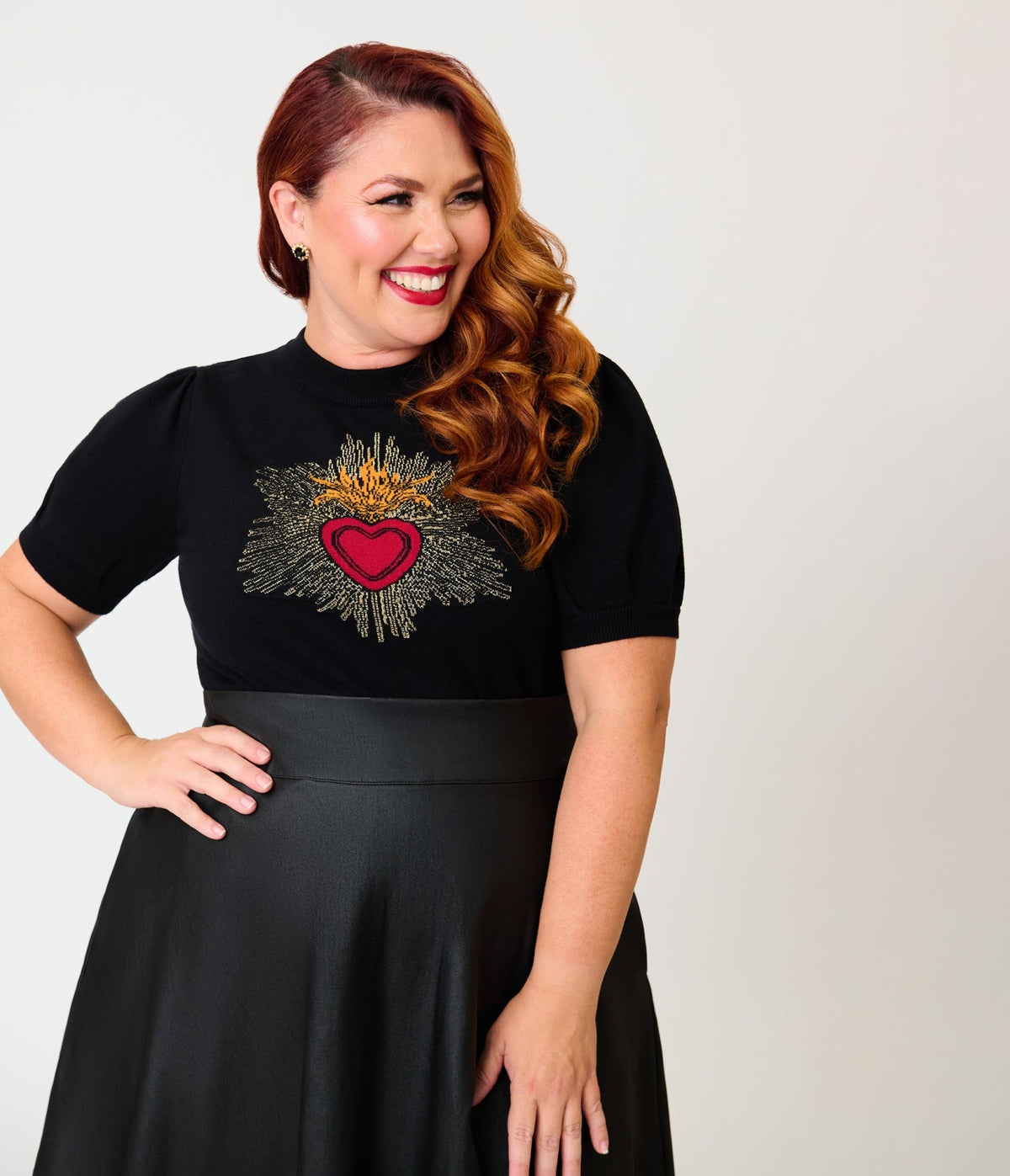 Unique Vintage Plus Size Black Sacred Heart Paige Sweater - Unique Vintage -