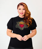 Unique Vintage Plus Size Black Sacred Heart Paige Sweater - Unique Vintage -