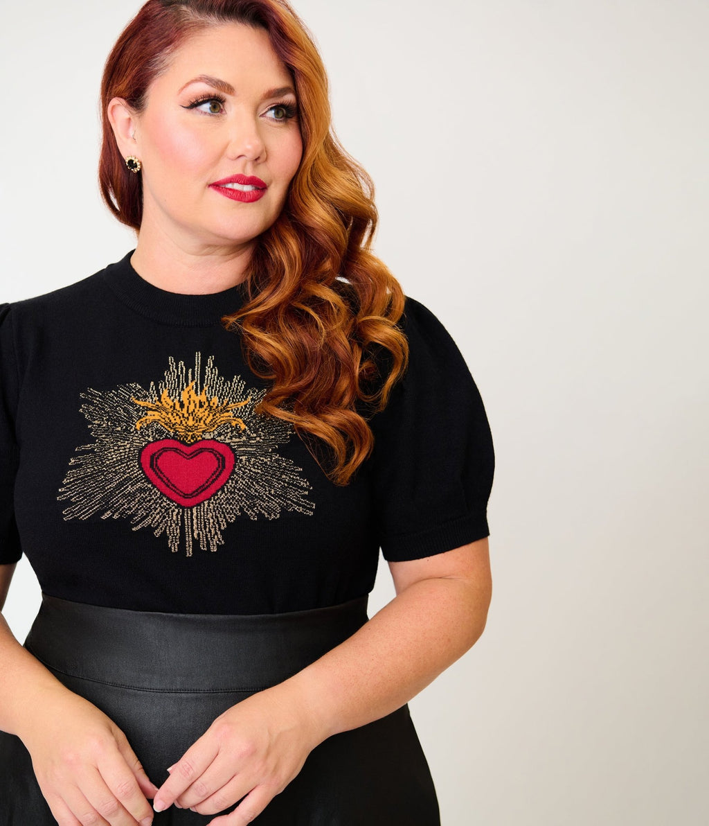 Unique Vintage Plus Size Black Sacred Heart Paige Sweater - Unique Vintage -