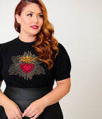 Unique Vintage Plus Size Black Sacred Heart Paige Sweater - Unique Vintage -