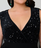Unique Vintage Plus Size Black Sequin Cape Gown - Unique Vintage -