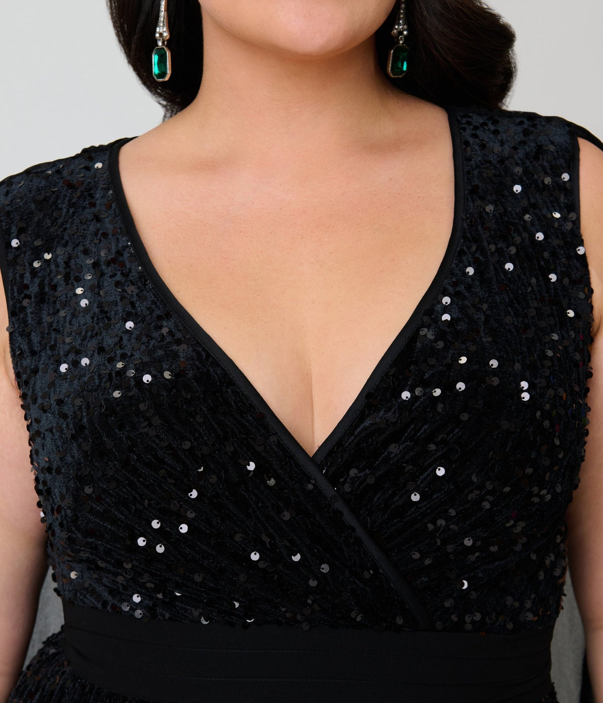Unique Vintage Plus Size Black Sequin Cape Gown - Unique Vintage -