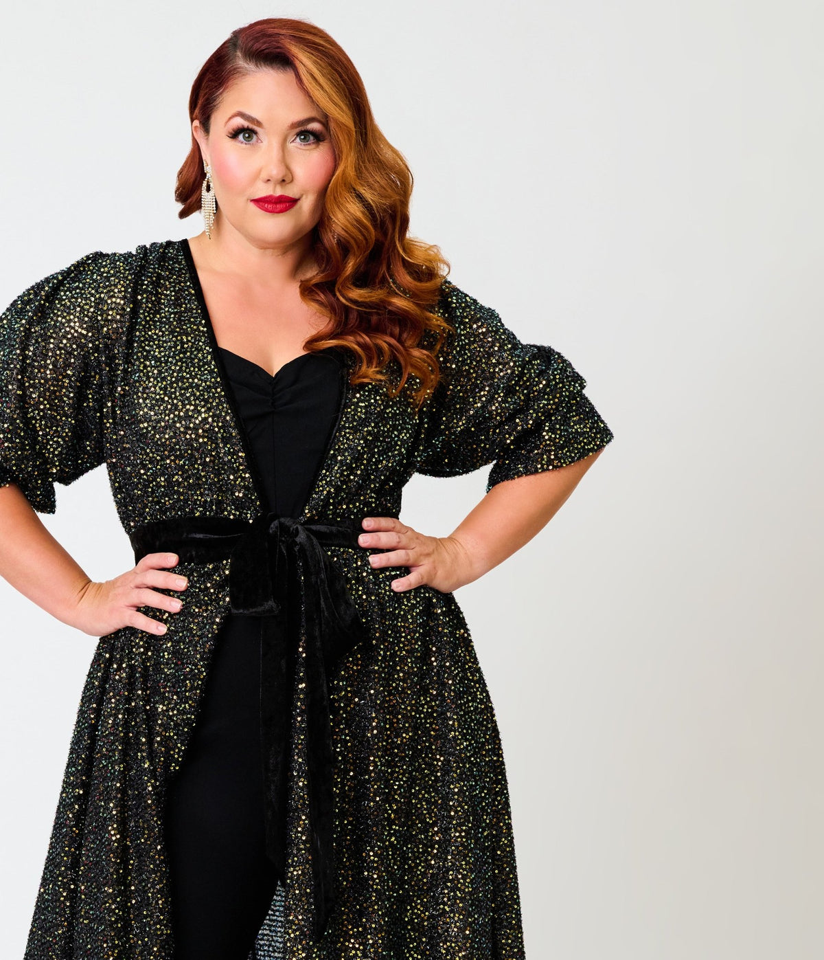 Unique Vintage Plus Size Black Sequin Duster - Unique Vintage -