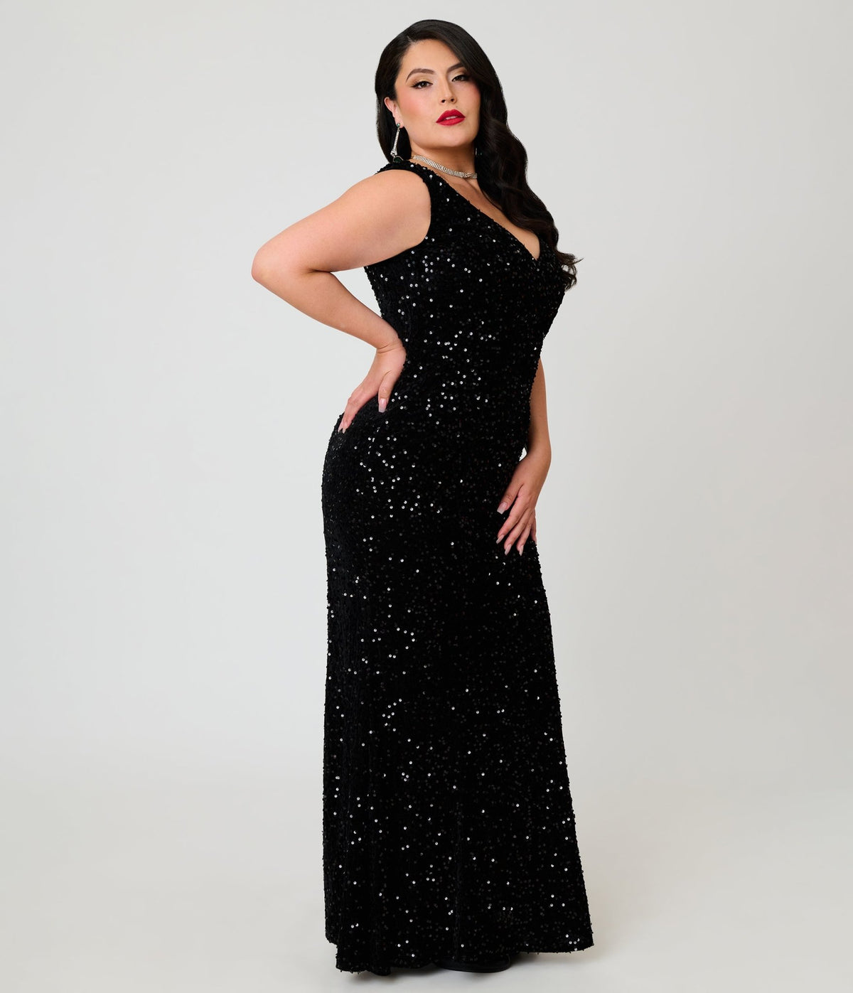 Unique Vintage Plus Size Black Sequin Goldwyn Gown - Unique Vintage - Womens, DRESSES, MAXI