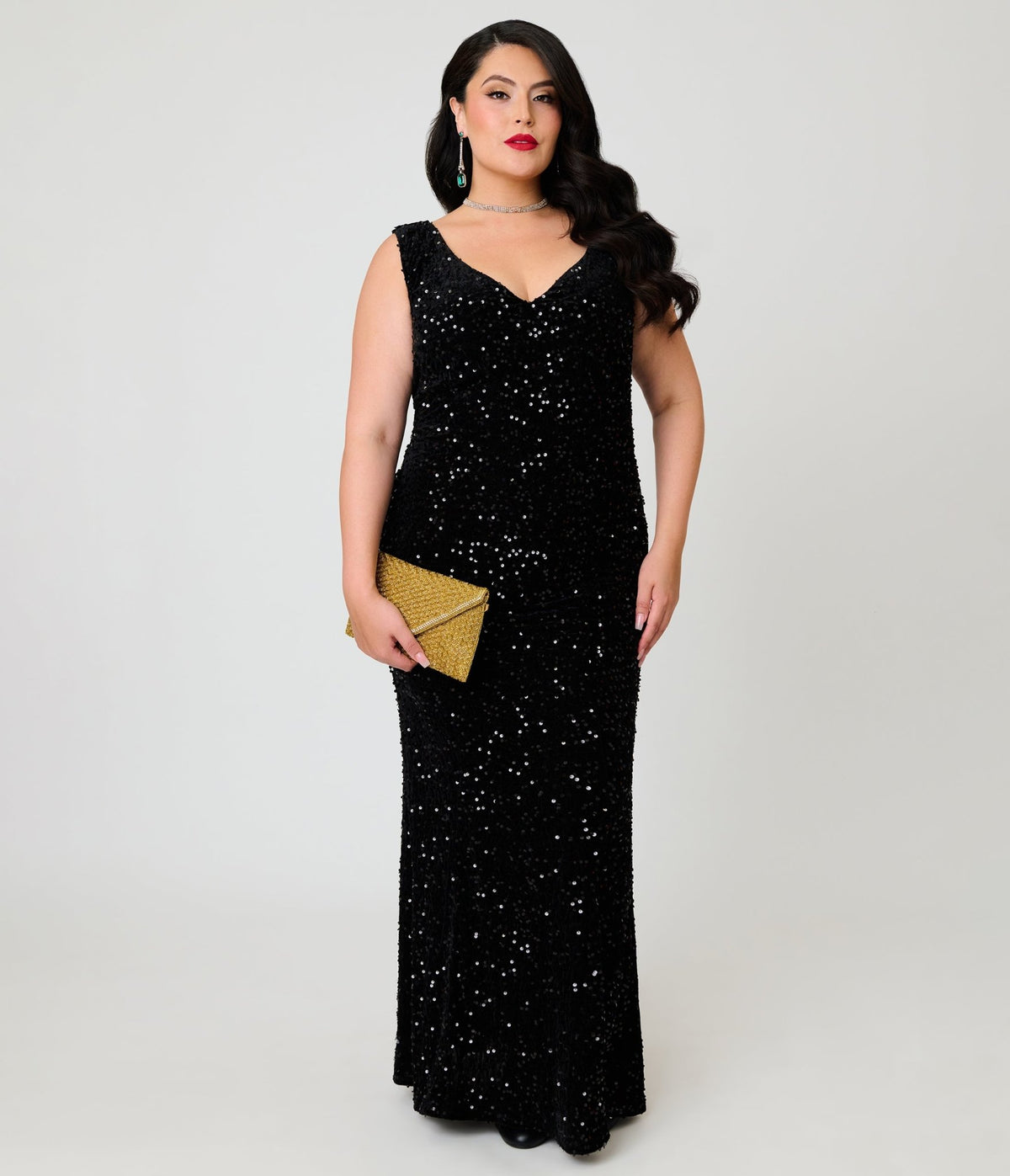 Unique Vintage Plus Size Black Sequin Goldwyn Gown - Unique Vintage - Womens, DRESSES, MAXI