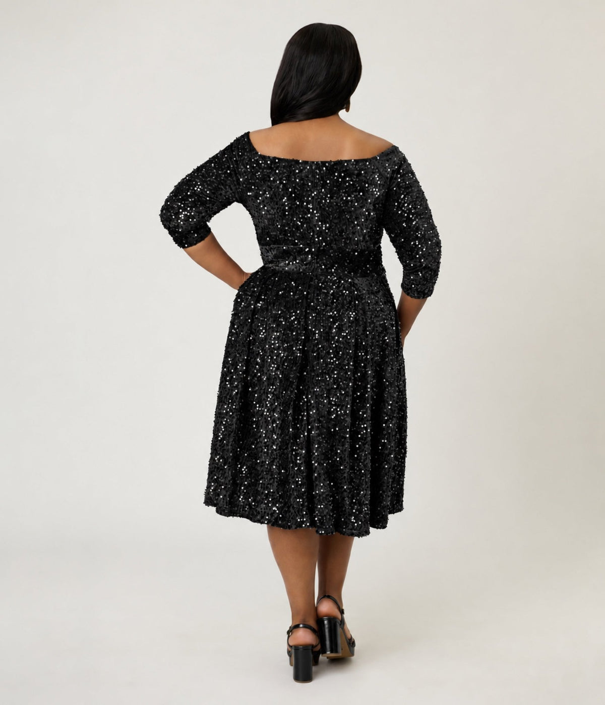 Unique Vintage Plus Size Black Sequin Marceline Swing Dress - Unique Vintage - Swing Dress